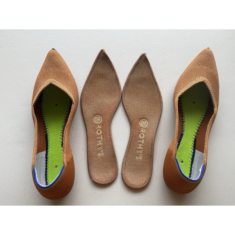 Rothy's The Point Knit Flats Brown Cognac Ballet Shoes 6.5 - Picture 11 of 12